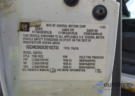 2003 Chevrolet Silverado 2500Hd from USA, damaged, VIN 1GCHK29UX3E182733